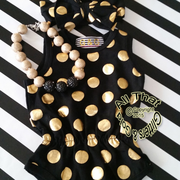 All That Glitters and Gold Other - Rompers For Baby and Toddler Girls Romper Onepiece Bodysuit Black and Gold